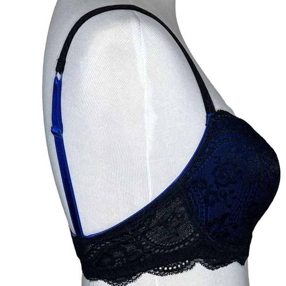 Le Mystere Isabella All Over Lace Bra Cobalt Blue Black Style 2535 Size 32E - Picture 4 of 12